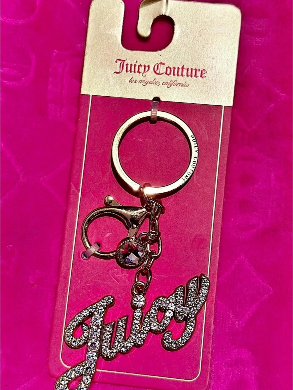 Juicy Couture Crystal Pave Juicy Script Keychain Pink & Gold